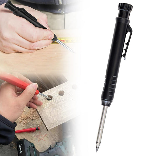 1 Pack Carpenter Pencils Mechanical Pencils with 6 Refills, Construction Pencils with Built-in Sharpener, Long Nib Deep Hole Pencil Marker, Heavy Duty Woodworking Pencil for Architect (2 Colors)(BK1) BK1