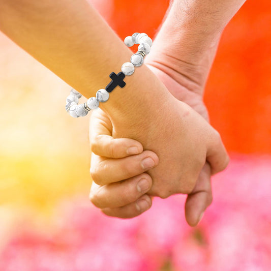 Natural Stone Black Cross Stretch Bracelet Elastic Thread Beaded Unisex Jewelry - One Size Fits Most Wrist, Spiritual Healing Crystal Bead Gift, Up to 60% OFF G