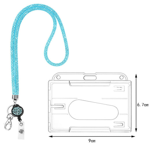 Retractable ID Badge Holder with Bling Neck Strap Lanyard, Heavy Duty Bling Badge Reel with Clear Card Holder for Office Worker Teacher Doctor (Sky Blue/1 Pcs) 3.54x2.64 3.54" x 2.64" Pink