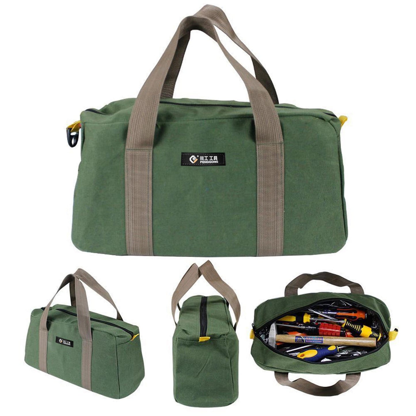 1 Pack Tool Bag for Men with Waterproof Hard Bottom,Mechanics Tool Bag,Heavy Duty Tool Bag Wide Mouth Tote for Various Instrument, Electrician Carpenter Mechanic,3 Sizes Available,Green(16 inch) 14 inch