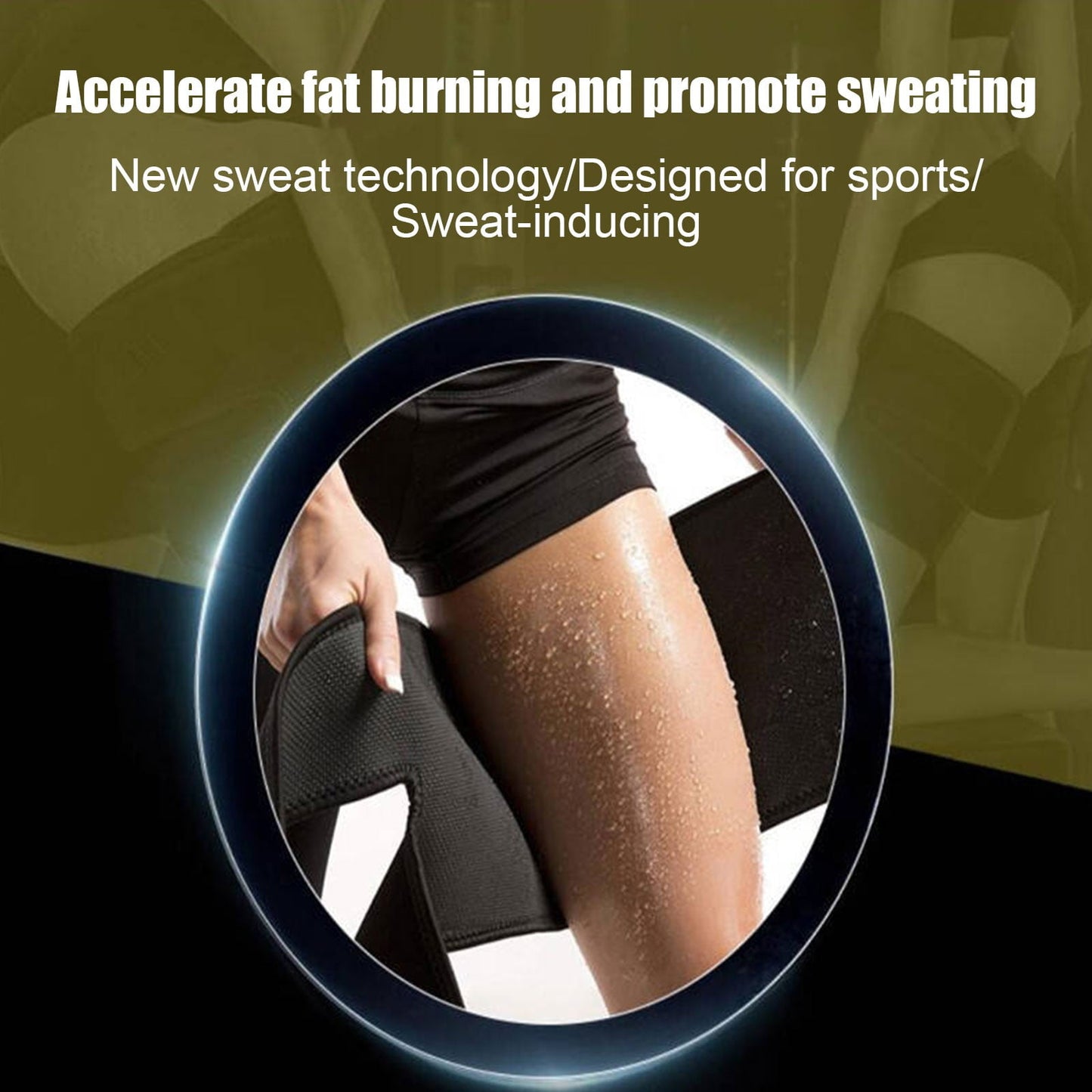 Compression Leg Bands for Sports,Sweat-Enhancing Thigh Guards for Running & Workouts,Adjustable Non-Slip Design for Muscle Support and Slimming,Pair Included Black