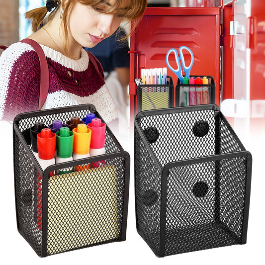 Magnetic Pencil Holder, Magnets Marker Holder, Mesh Storage Basket Organizer with Extra Strong Magnet, Mesh Pen Holder for Refrigerator, Whiteboard, Locker Accessories, Office Supplies, 3.93x3.54x4.9 3.54x3.93x4.92 Black