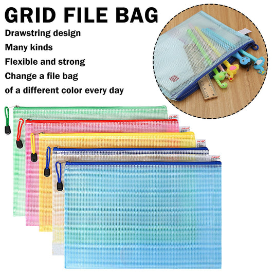 Zipper Mesh Document Pouch, 13.39x9.06 Inch/A4, Plastic Water-Resistant File Bags, for Office Supplies, Cosmetics Travel Storage, Assorted Color, 10 Pcs, 5 Color 9.05x6.88" Multicolor