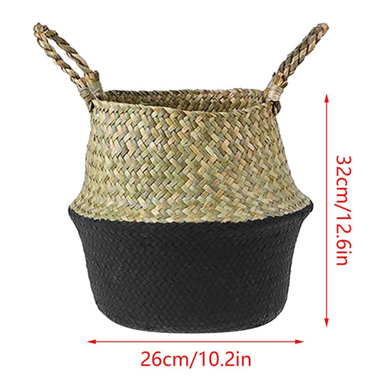 Seagrass Wicker Basket Flower Pot Folding Basket,3 Size Seagrass Handmade Decorative and Functional Storage Basket,Wicker Picnic Basket with Double Handles,Basket for Storage 10.2x12.6"