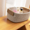 Cotton Woven Basket with PU Leather Handle, Clothes Toys Candy Gifts Cotton Rope Organizer, Living Room Basket Bathroom Shower Storage Laundry Basket, Dog Cat Bed, Fall Basket, 11.02x8.66x4.33 12.59" x 9.44" x 5.11" Coffee