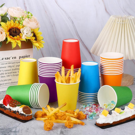 10 Pack Rainbow Paper Cups, 9oz Colored Party Cups Rainbow Paper Cups Bulk, Disposable Drinking Cups for Birthday Holiday Party Supplies Back To School Decorations, 15 Colors(White,3x3x3.3") Purple