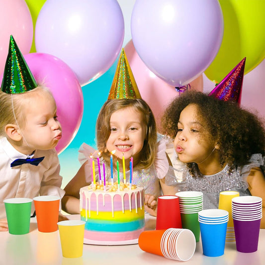 10 Pack Rainbow Paper Cups, 9oz Colored Party Cups Rainbow Paper Cups Bulk, Disposable Drinking Cups for Birthday Holiday Party Supplies Back To School Decorations, 15 Colors(White,3x3x3.3") White