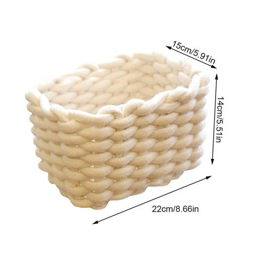 Small Cat Ears Toy Organizer, Woven Cotton Rope Basket, Decorative Nursery Bins & Boxes Gift Basket Empty for Pet Toy Storage, 1 Pcs, 7.8x3.93 8.66" x 5.91" x 5.51" Beige