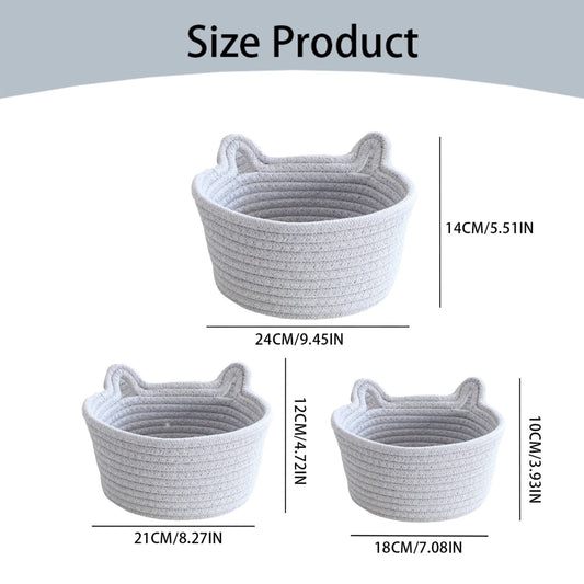 Small Cat Ears Toy Organizer, Woven Cotton Rope Basket, Decorative Nursery Bins & Boxes Gift Basket Empty for Pet Toy Storage, 1 Pcs, 7.8x3.93 7.8" x 3.93" Grey