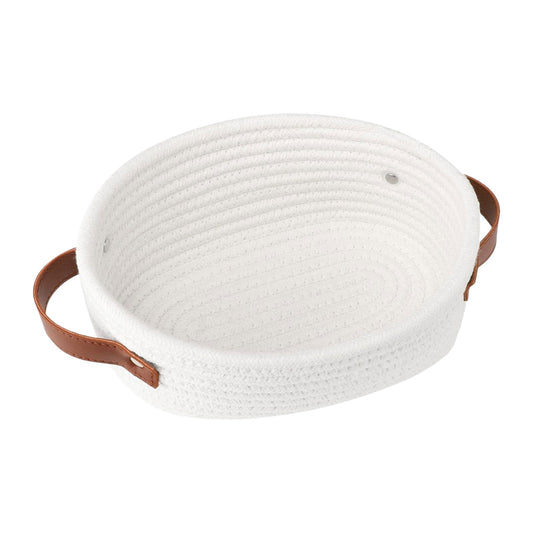 Small Cat Ears Toy Organizer, Woven Cotton Rope Basket, Decorative Nursery Bins & Boxes Gift Basket Empty for Pet Toy Storage, 1 Pcs, 7.8x3.93 11.02" x 8.66" x 4.33" White