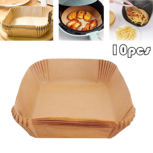 10/30/50/100 Pcs Air Fryer Disposable Paper Liners,8In Unbleached Square Parchment Paper Non-Stick Airfryer Basket Liners For Steamer Microwave Oven, Deep Fryer Parts & Accessories,(A,10PCS) 10PCS A