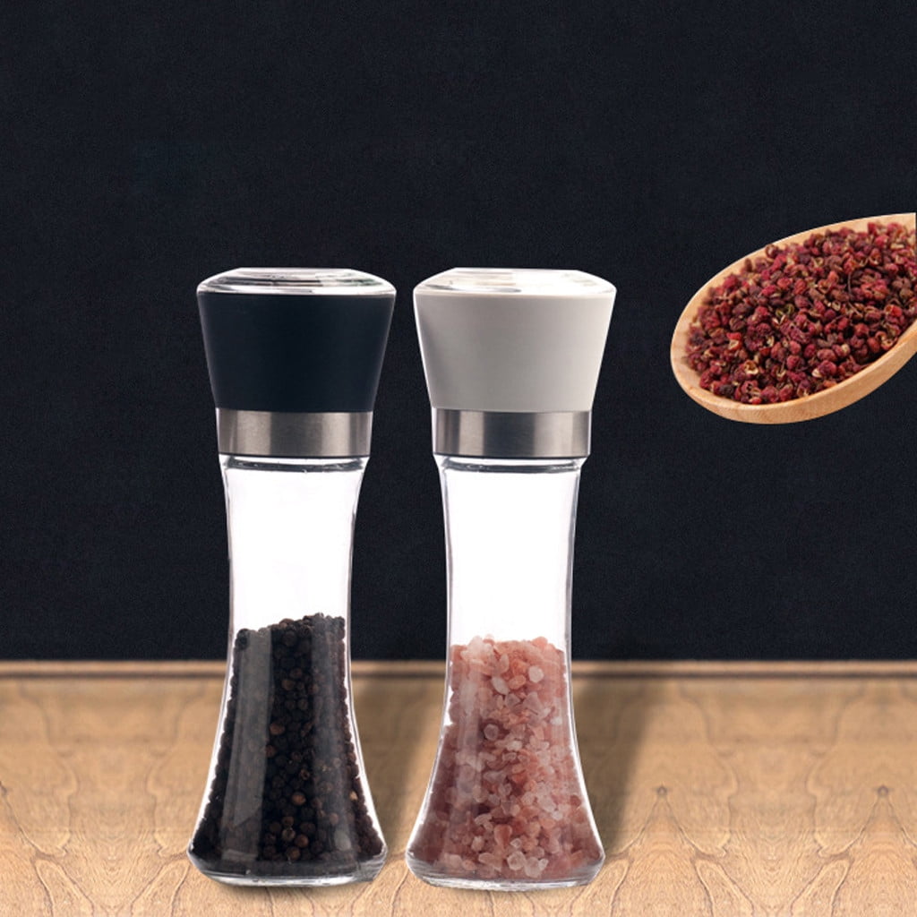 1 Pcs Salt And Pepper Grinder,Stainless Steel Sea Salt And Pepper Grinder,Glass Salt And Pepper Shakers,Refillable Sea Salt Shakers,Salt Grinder Refillable,Easy Clean Glass Grinders Black