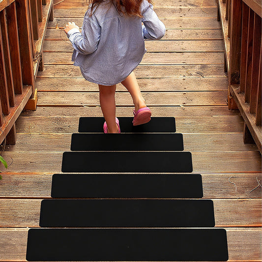PVC Outdoor Stair Treads - Non Slip Weather Resistant Exterior Grip Tape - Anti Sniña Strips - Waterproof 80-Grit Adhesive Treads, Frosted Waterproof Wear Sticker Step Floor(24" x 4" - 5-Pack ) Black
