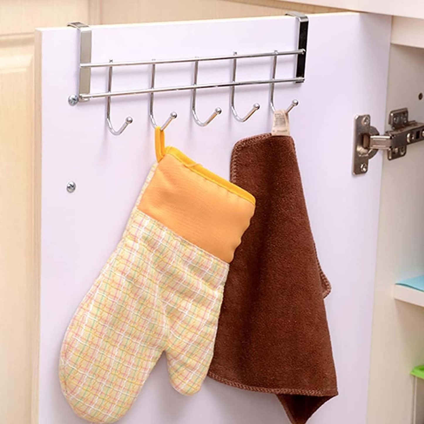 Over The Door Hooks, Door Hanger, Over The Door Towel Rack, Door Coat Towel Hanger Door Coat Rack, No Drilling Metal Hanger with 5 Hooks for Hanging Clothes, Jacket, Hats, 1 Pcs, 9.7x3.5x0.8 9.4" x 3.5" x 2.0" Black
