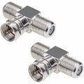 Coaxial Cable Splitter, TV Splitter 2 in 1 Out 2-Pack F Type RG6 Male to 2 F Female 3 Way Cable Splitter Coax T Connector Adapter for Video VCR Antenna Cable Satellite, 2 Pcs, 1.22 Inches 1.22" Silver.