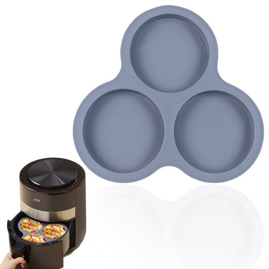 1 Pcs Silicone Egg Cups for Air Fryer,3-Cavity Cupcake Baking Tray,Round Silicone Baking Tools,Round Silicone Ramekins,for Sandwiches,Non-Stick Tray for Baking Accessories,(Dark Gray,9.06x8.46 in) Dark Gray
