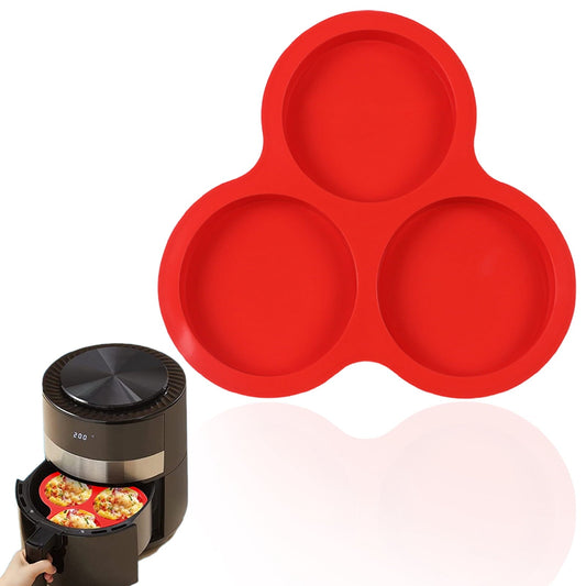1 Pcs Silicone Egg Cups for Air Fryer,3-Cavity Cupcake Baking Tray,Round Silicone Baking Tools,Round Silicone Ramekins,for Sandwiches,Non-Stick Tray for Baking Accessories,(Dark Gray,9.06x8.46 in) Red