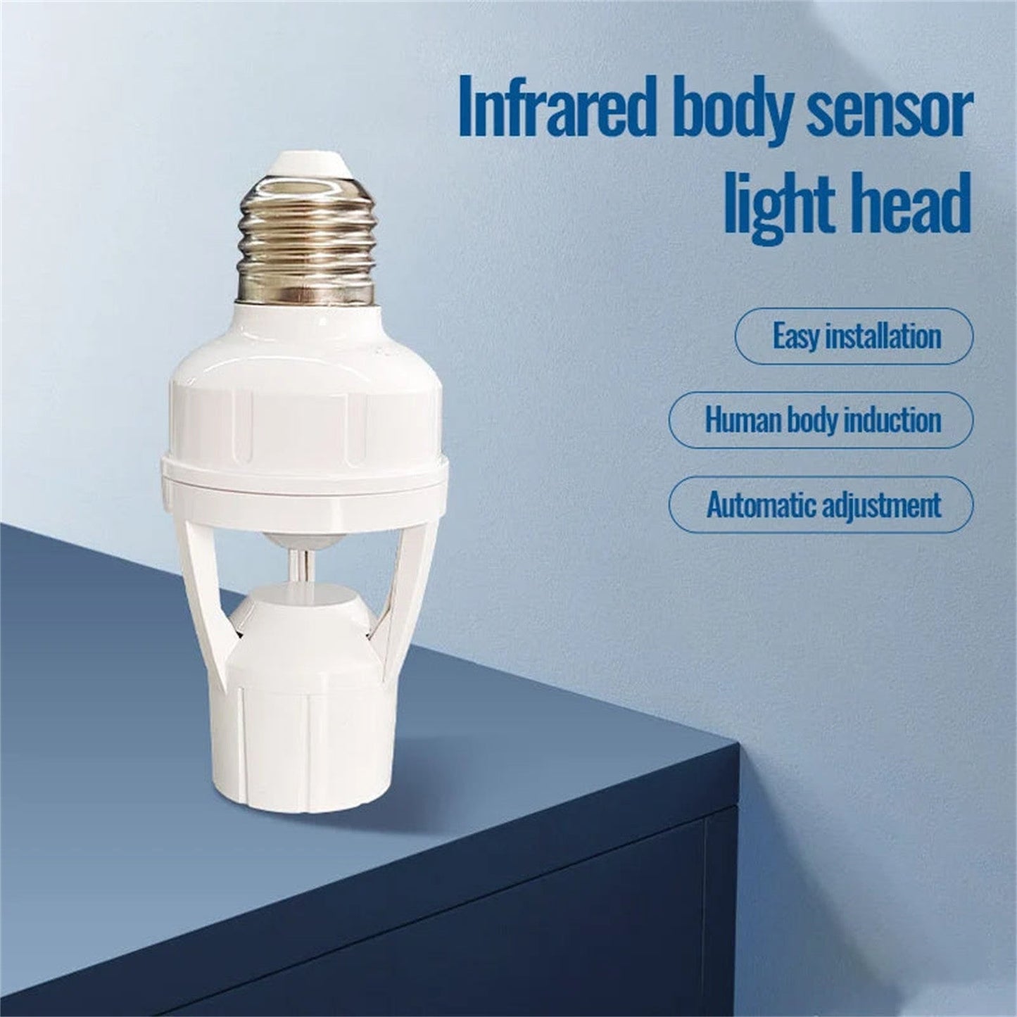 E27 Screw Motion Sensor Light Socket with Infrared Detection,Automatic On/Off for Stairs and Hallways,Easy Installation No Wiring,360-Direction Sensing for Energy Saving and Security