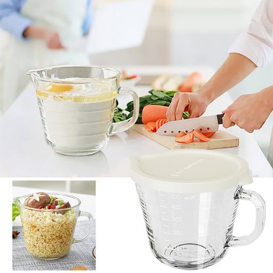 Transparent Glass Measuring Cup for Baking,Microwave-Safe with Handle and Graduated Marks,High Borosilicate Material and Heat-Resistant,Ideal for Kitchen,Mixing,or Cooking.