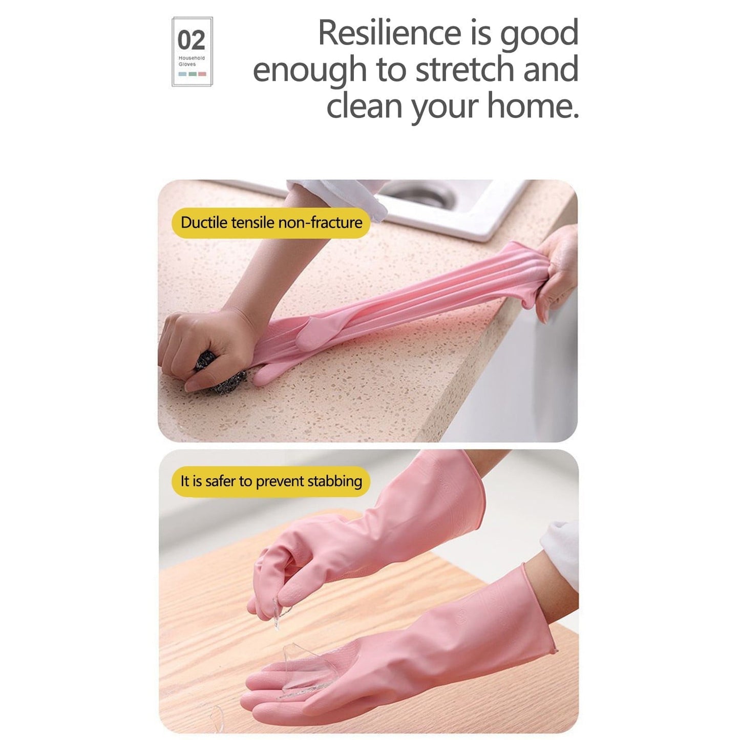 Reusable Household Dishwashing Cleaning Gloves, Food-Grade Natural Rubber with Non-Slip Textured Grip, Long Length for Hand and Arm Protection, Ideal for Kitchen, Gardening, and Janitorial Tasks Pink S