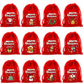 Christmas Gift Bags - Gift Bags - Advent Calendar Bags - Candy Bags - Christmas Packaging - Party Bags - With Drawstring - Reusable - Red - Santa Claus - Snowman - Reindeer - Gift Bags - Christmas Decorations - Holidays - Set of 12