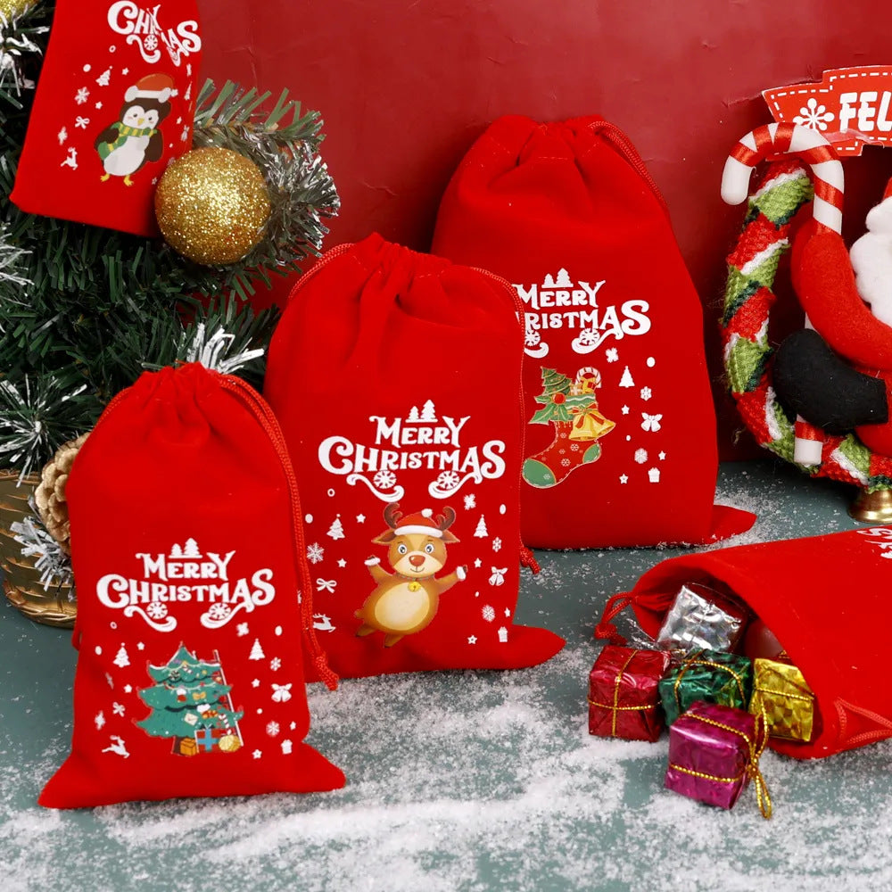 Christmas Gift Bags - Gift Bags - Advent Calendar Bags - Candy Bags - Christmas Packaging - Party Bags - With Drawstring - Reusable - Red - Santa Claus - Snowman - Reindeer - Gift Bags - Christmas Decorations - Holidays - Set of 12