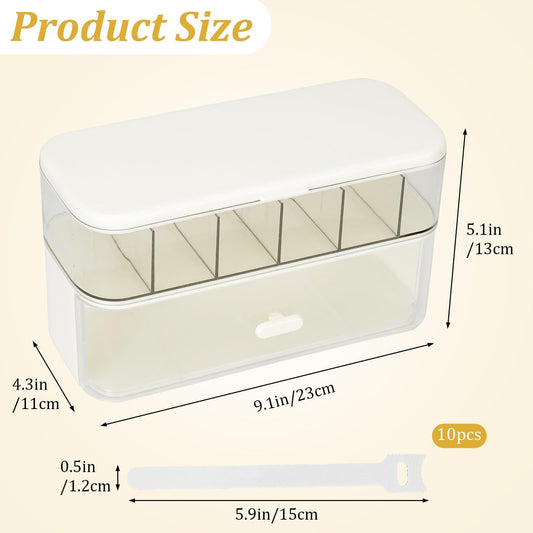 Cable organizer - Charger organizer - Cable box - Desk organizer - Storage box with compartments - Office supplies - Cable management - Electronic accessories - Including 10 pcs Cable ties - Sorting box - Storage tray - White - 1 piece.