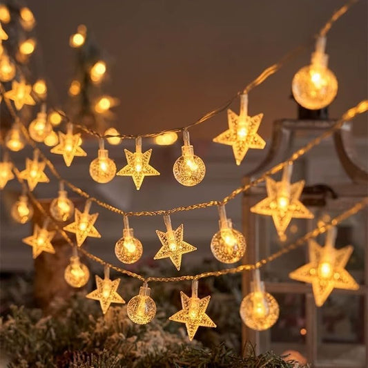 Fairy Lights - Mood Lighting - Indoor Christmas Lights - Fairy Lights - Stars and Bulbs - Party Lights - Living Room Decoration - Bedroom - Battery Operated - LED Lighting - Christmas Lights - 3 Meters - 20 Lights - Warm White - 1 Piece