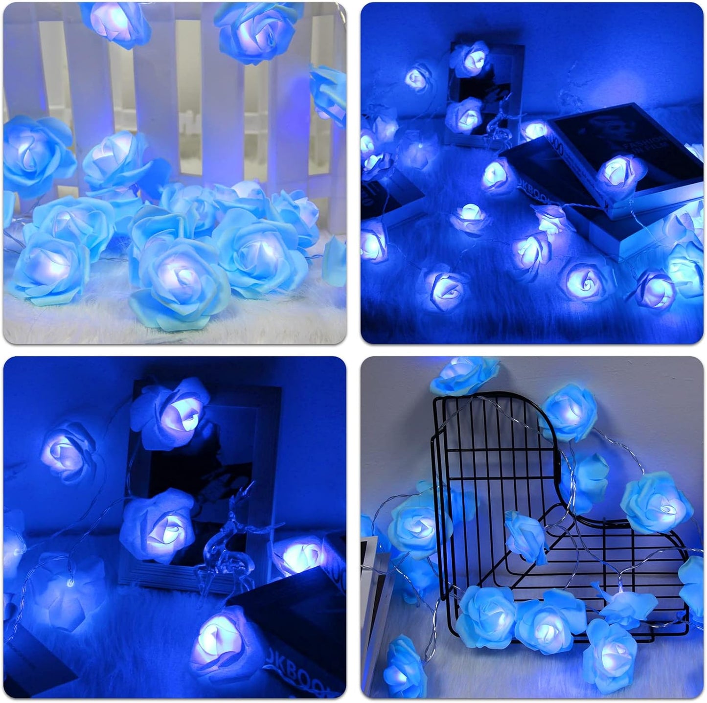 Rose Fairy Lights - Indoor Mood Lighting - Bedroom Decoration - LED Lights - Artificial Flowers - Wedding Decoration - Window Decoration - Valentine's Day Gift - Fairy Lights - Home Accessories - Party Lighting - Blue - 1 Piece