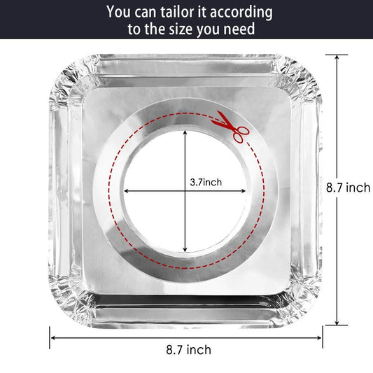 Gas stove protectors - Gas burner protectors - Aluminum foil gas stove - Gas stove foil - Kitchen accessories - Protective film - Extra thick - Universal - Cut to size - Square - Silver - 50 pieces.