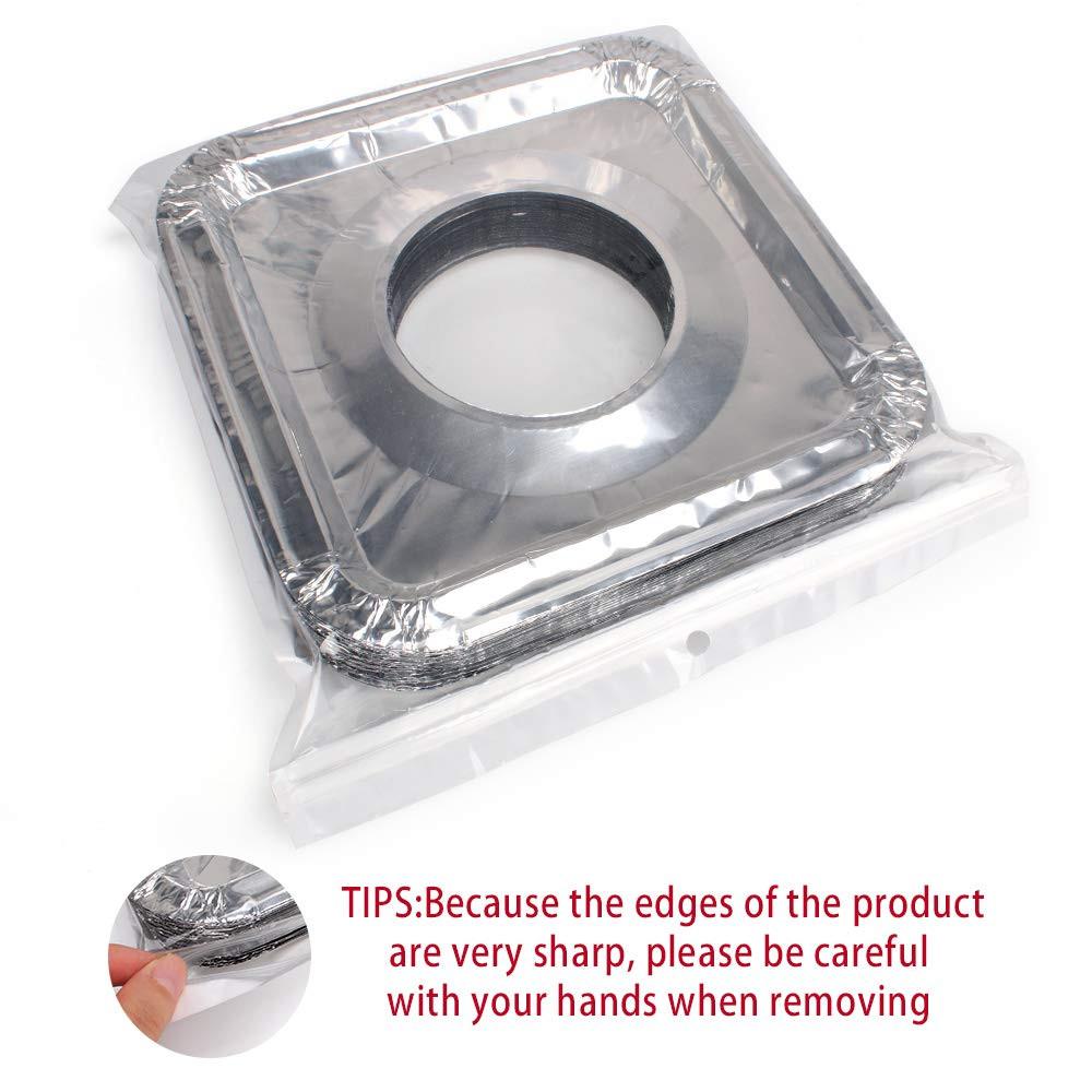 Gas stove protectors - Gas burner protectors - Aluminum foil gas stove - Gas stove foil - Kitchen accessories - Protective film - Extra thick - Universal - Cut to size - Square - Silver - 50 pieces.
