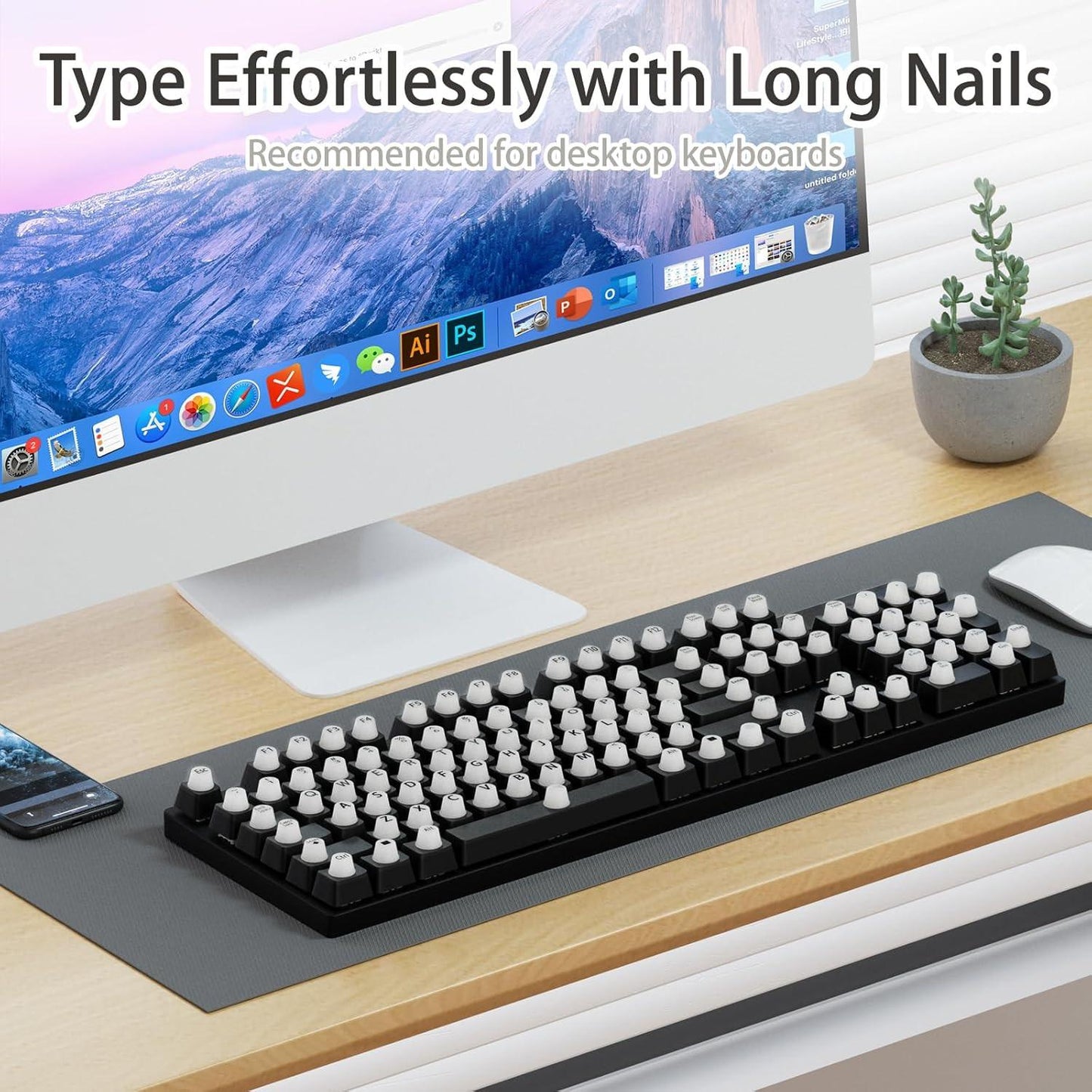 Keyboard Stickers - Large Letter Keyboard - QWERTY Layout - Low Vision Aids - Typing with Long Nails - 3D Silicone Keycaps - Laptop Accessories - Universal Round Keys - Wear-Resistant Replacement Letters - White - 64 Pieces.