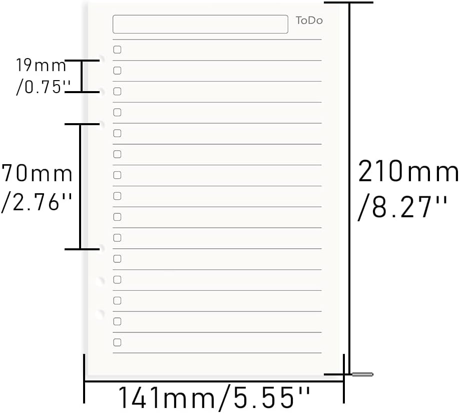 Notebook Refill A5 - Ring Binder Paper 6 Holes - Agenda Refill - Bullet Journal Paper - Refillable Notepad - Writing Paper - Planner Inserts - Office Supplies - School Supplies - To-Do List Check-Off -To Do List - White - 5 Pieces