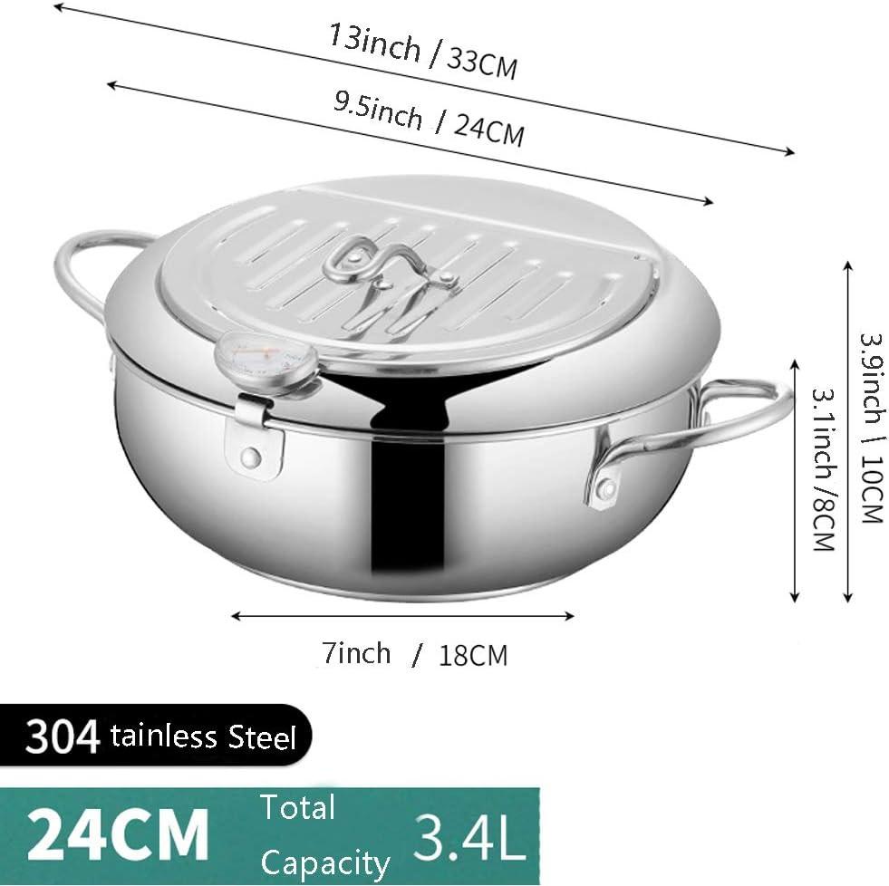 Deep fryer - Tempura pan - 24 cm - Stainless steel pan - Kitchen accessories - Japanese deep fryer - Induction deep fryer - Deep fryer - Cooking pot - Stainless steel pan - Large deep fryer - Kitchen utensils - Household - Silver - 1 piece.