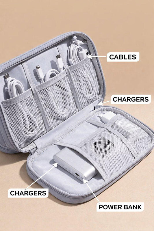 Cable Organizer Bag Grey â Travel & Storage Accessories â Compact & Portable â Water-Repellent â For Cables & Electronics.