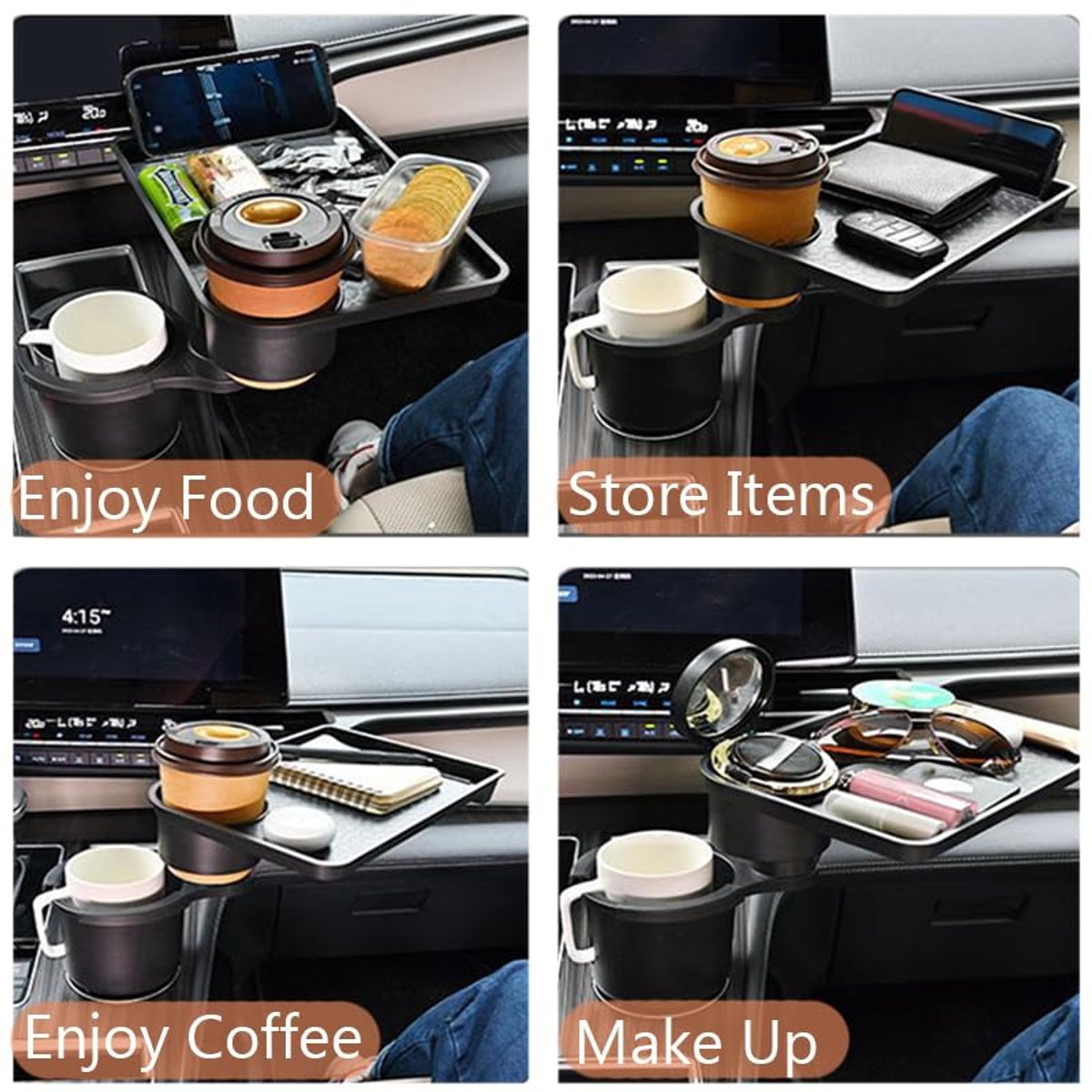 Portable car storage accessories, car beverage tray, car cup tray, 360-degree rotatable, adjustable insert foot 7.5 cm