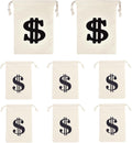 Pack of 8 Fabric Bags - Small Dollar Sign - Drawstring - Coin Pocket - Storage Accessories