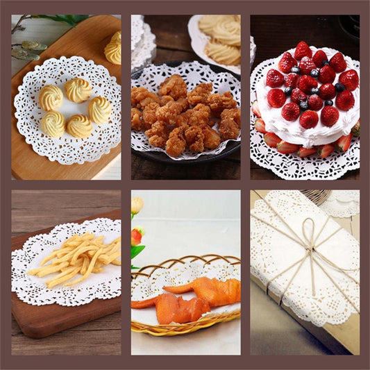 Lace Paper Placement, 12 inch Round White Paper Placement, Disposable Paper Placemats, for Wedding, Birthday, Cakes, Desserts, Tableware Food Decoration, Pack of 100
