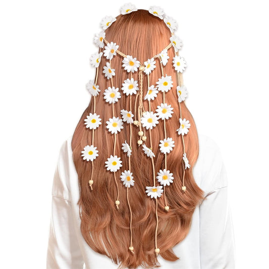 Tutuviw Sunflower Headband, 2 Pcs Adjustable Headband or Crown, Hair Accessories, Costume Headwear for Women and People Attending Special Occasions, Wedding Party, Multicolor Beige, Purple