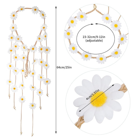 Tutuviw Sunflower Headband, 2 Pcs Adjustable Headband or Crown, Hair Accessories, Costume Headwear for Women and People Attending Special Occasions, Wedding Party, Multicolor White, Yellow