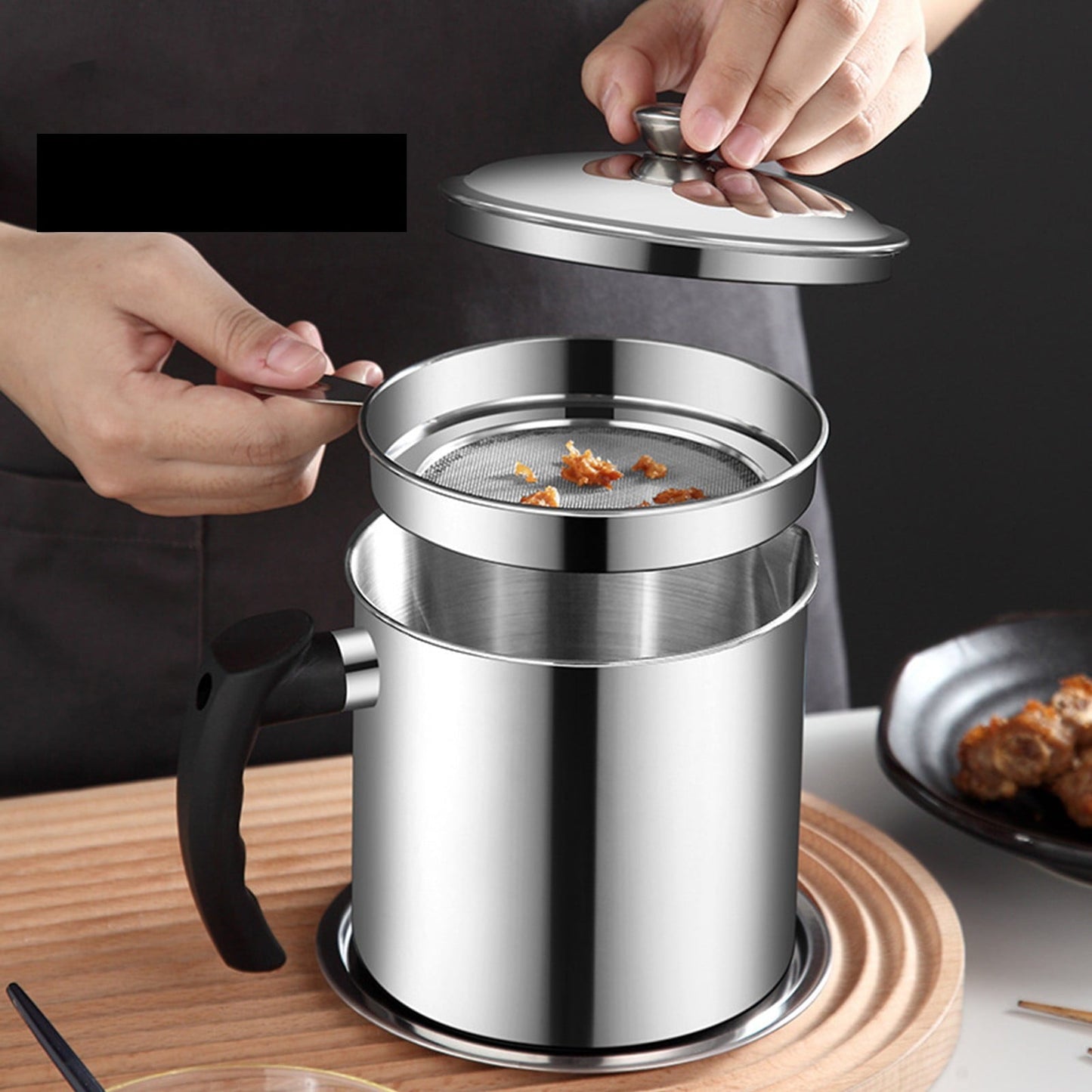 Pot Fats Storage With Lid, Grease Container With Strainer, Stainless Steel Oil Storage Container with Fine Mesh Strainer Dustproofs, Leakproof Oil Storage Container Grease Keepers with Handle Gray