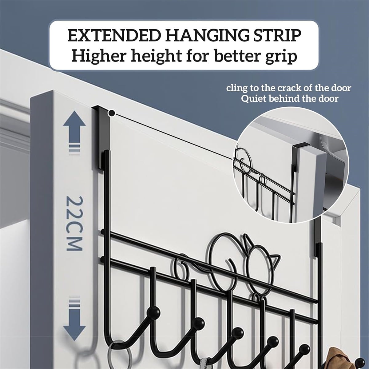 Tutuviw Over the Door Hook,Cat Design Wall Hooks Over Door Hook with 7 Hooks for Back of Bedroom Bathroom Door Punch-Free Coat Rack Organizer Clothes Key Holder Towel Door Coat Hanger Black