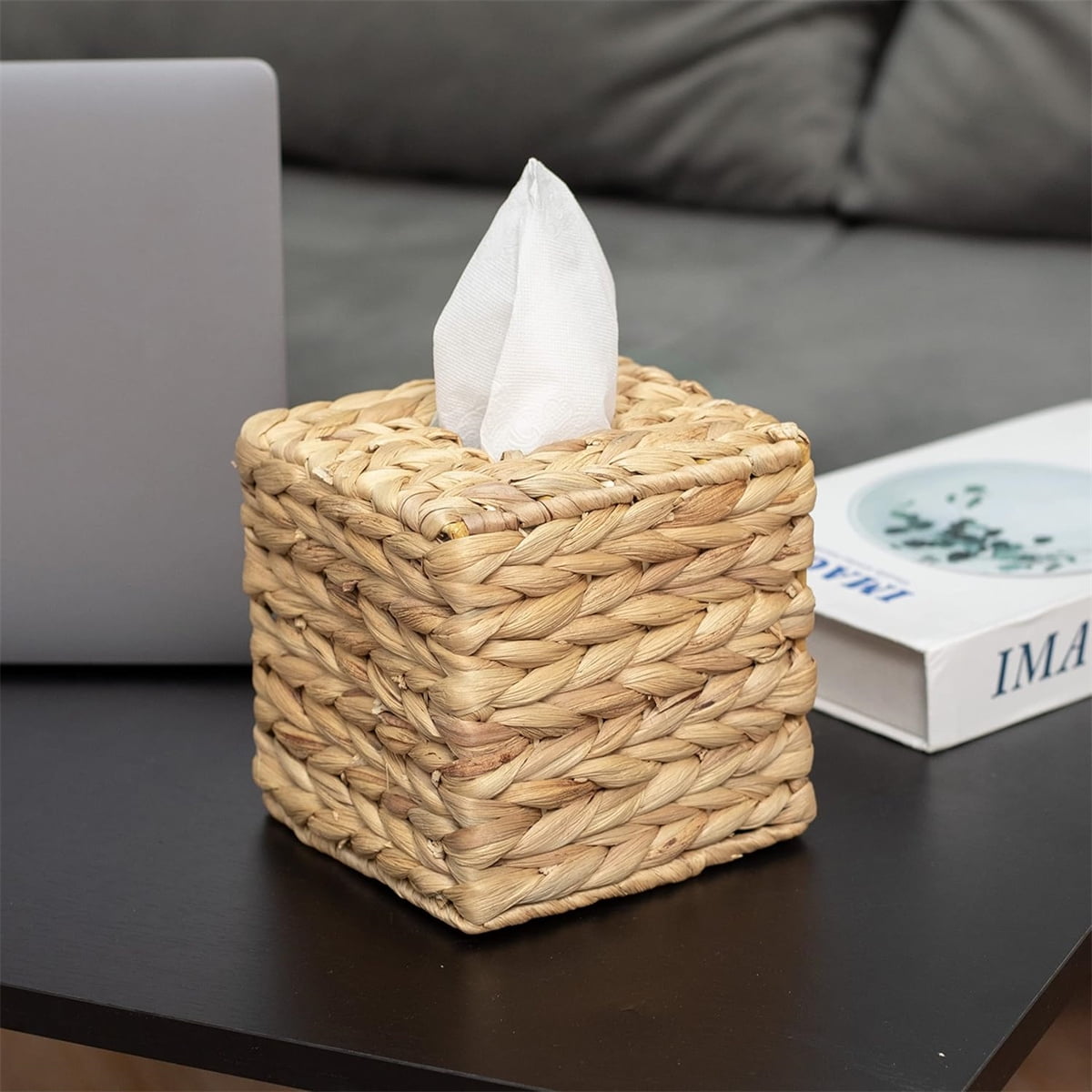 Tutuviw Tissue Box Cover Rectangle,Tissue Box Holder for Bathroom,Water Hyacinth Tissue Box Holder,Rattan Tissue Box Cover Facial Tissue Holder for Table,10" x 6" x 4.5 5.9"