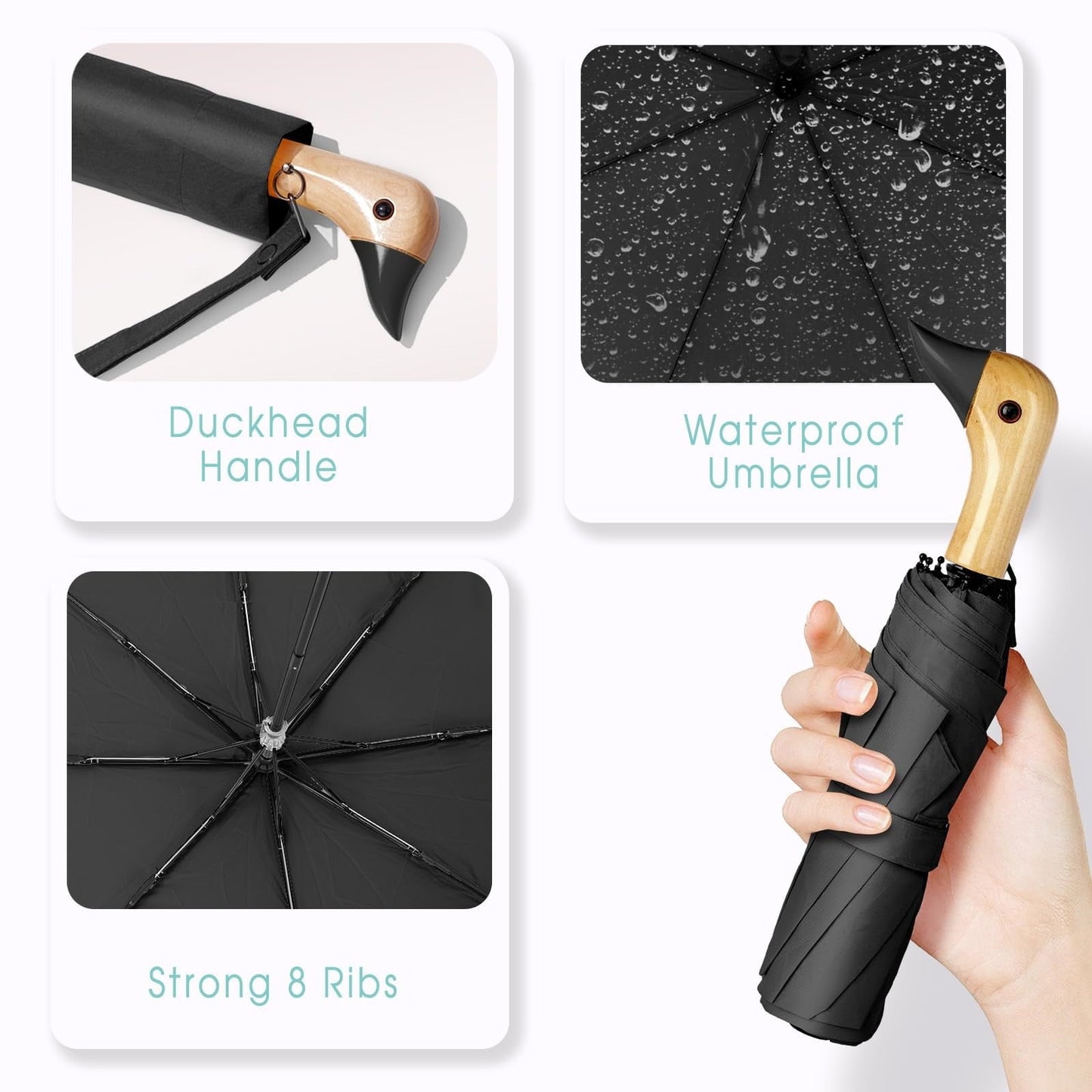 Duck Umbrella â Cute Duck Umbrella with Adorable Duck Handle, The Perfect Duck Umbrella for Duck Lovers One Size BK2.