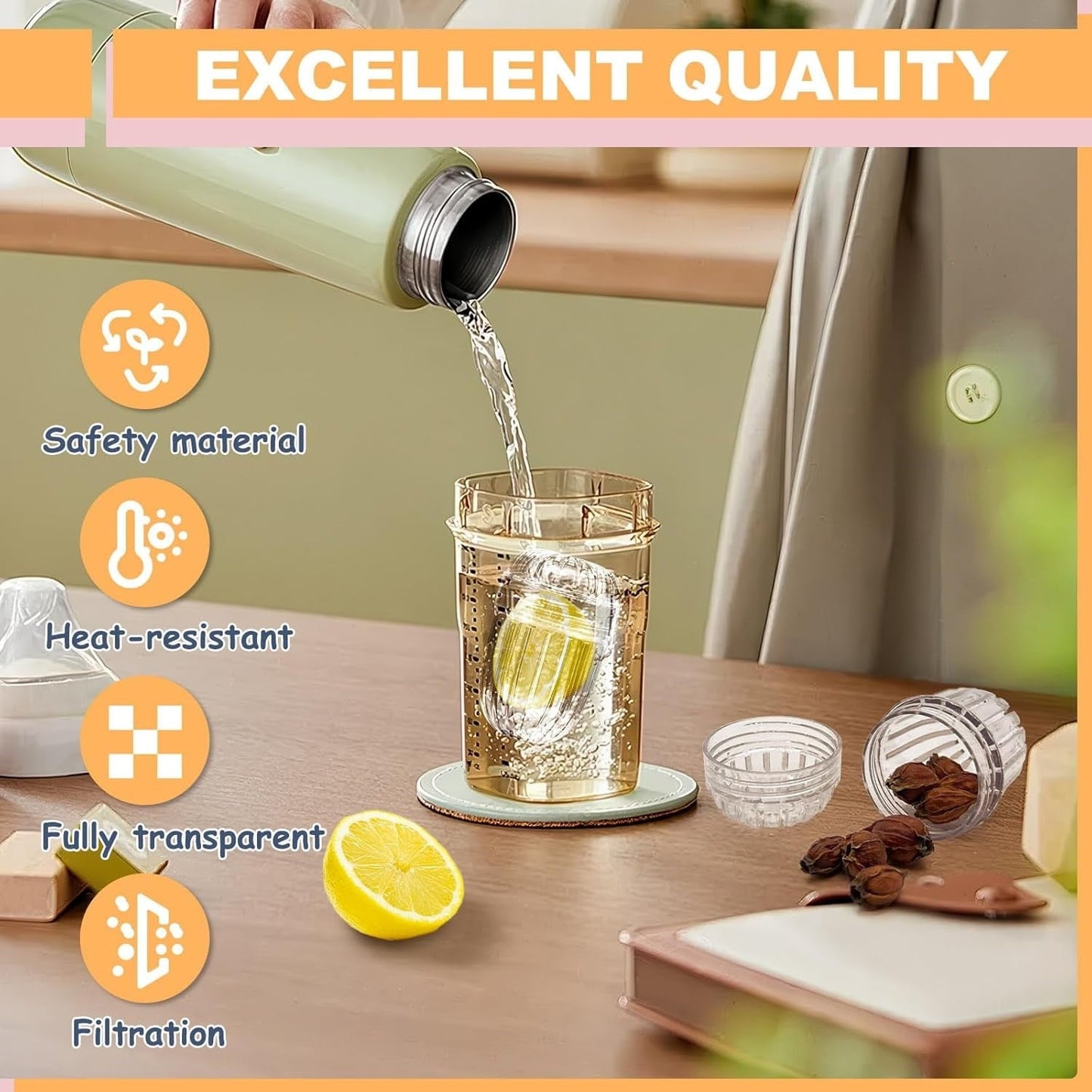 QZS 2.5x1.7In Fruit Infuser Insert,Set of 2 Reusable Fruit Infuser Water Pitcher for Iced Tea,Juice,Beverages,Water