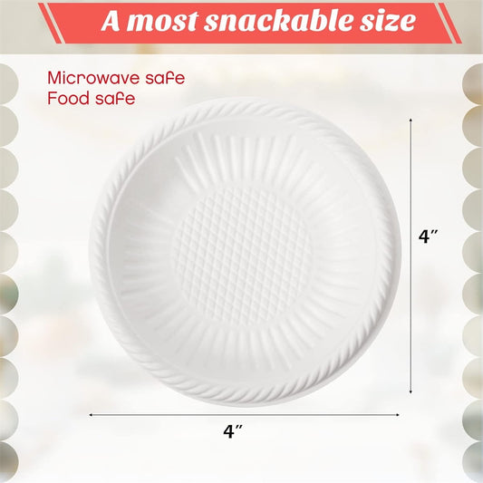Dessert Paper Plates,Tutuviw 50 Count 4 Inch Mini Disposable Starch Plates,Heavy Duty Uncoated Plates,Round Cake Appetizer Dinner Paper Plates for Holiday Wedding Graduation Christmas Party, White