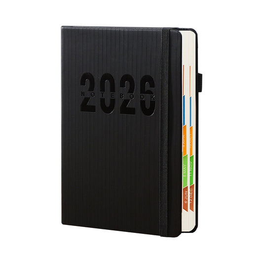 2026 Weekly Planner Notebook, Daily Planner Hardcover Calendar with Tabs and Pen Strap, 200 Pages Journaling Notebooks Daily Time Management Plan for Office Work(Purple) Black