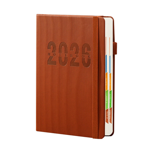 2026 Weekly Planner Notebook, Daily Planner Hardcover Calendar with Tabs and Pen Strap, 200 Pages Journaling Notebooks Daily Time Management Plan for Office Work(Purple) Brown