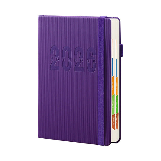 2026 Weekly Planner Notebook, Daily Planner Hardcover Calendar with Tabs and Pen Strap, 200 Pages Journaling Notebooks Daily Time Management Plan for Office Work(Purple) Purple