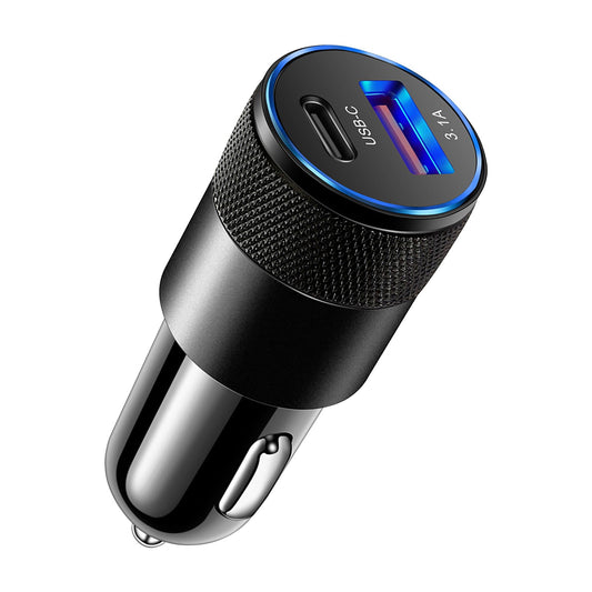 15W PD USB Car Charger, USB Type C Fast Power Charging Block, USB and PD Type-C Dual Interfaces, Plug Lighter Adapter, Car Charger Charging Adapter, for Daily Commutes, Road Trips Black